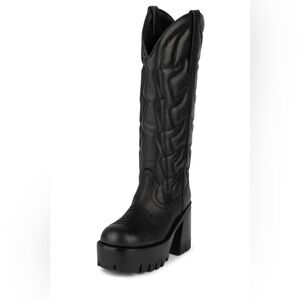 Jeffrey Campbell Black Heeled Boots with Quilted Western Design Honky-Tonk